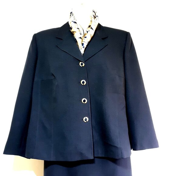 Vintage Navy Blue Womens Blazer & Skirt Suit Set Gold Button Details - Picture 2 of 9